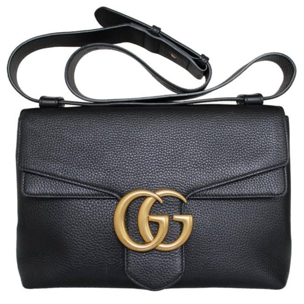 Gucci Black Leather Shoulder Bag with Iconic GG Logo